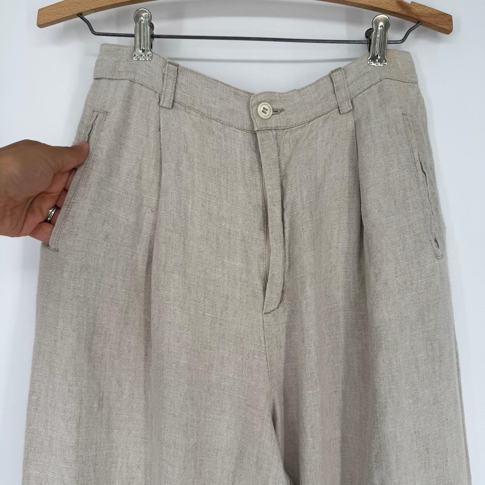 Vintage Esprit 100% Linen Wide Leg Pants Sz S Beige High Rise Pleated Minimalist